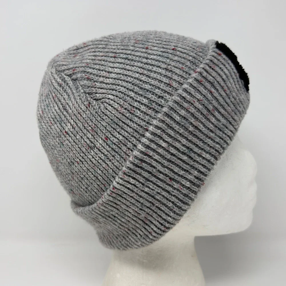 The North Face Ribbed Knit Cuffed Beanie Hat Heather Grey‎ Speckled Logo Patch